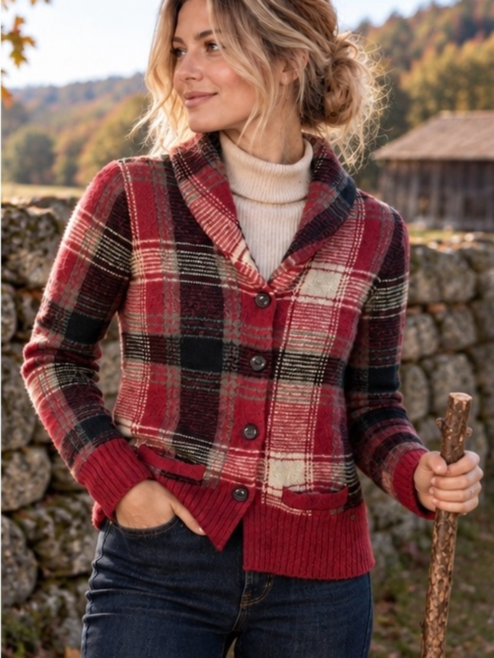 Denim & Supply Ralph Lauren Plaid Wool Blend Shawl Cardigan Heritage S